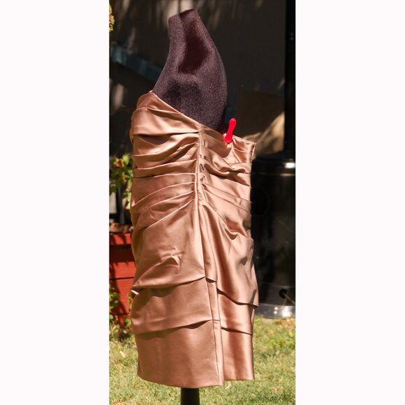 David's Bridal Short Pleated Satin Strapless Dress - Picture 4 of 4